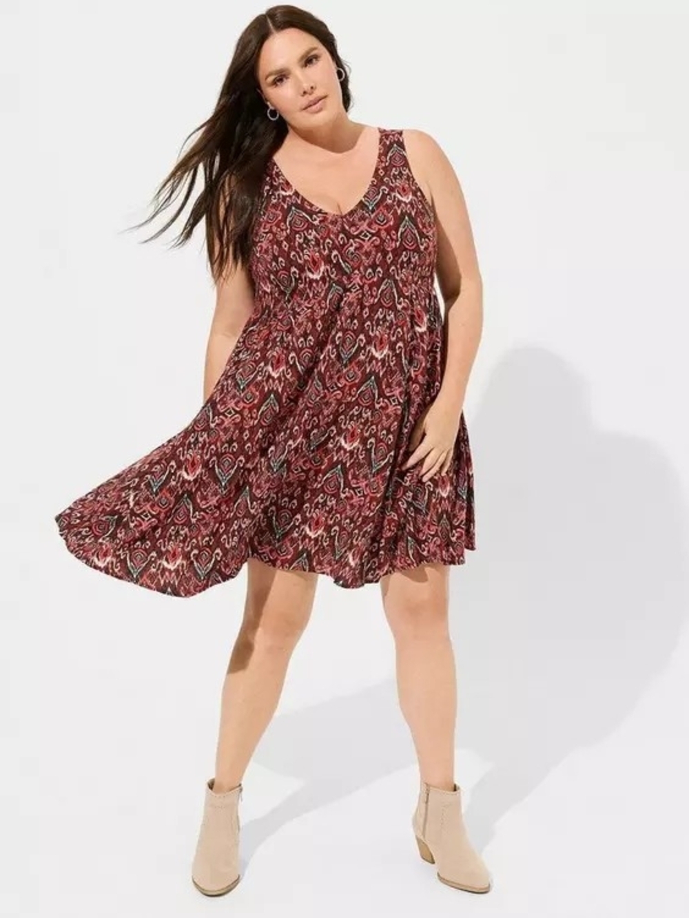 151 Torrid 1 1X Above The Knee Challis V-Neck Dress